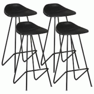 Décoshop26 - Lot de 4 tabourets de bar chaises hautes en cuir véritable noir et fer DEC029921 - noir 3000257630019