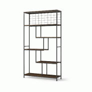 Helloshop26 - Bibliothèque haute 6 niveaux 100 x 30 x 180 cm avec stabilisation anti-basculement et style industriel en bois brun 20_0010693 - 300022