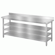 Table de travail en inox Bar 2000x600 mm avec 3 étagères inférieures et dosseret PREMIUM - GOLDINOX - gris inox 3701770835331
