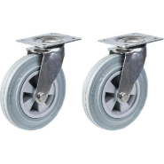Roulette 200mm 8" en acier inoxydable caoutchouc gris, pivotante, 410kg, jeu de 2 Roulette 200mm 8" en acier inoxydable caoutchouc gris, pivotante, 410kg, jeu de 2