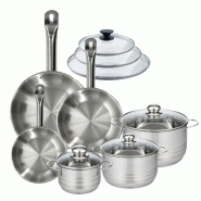 Batterie de cuisine avec 3 poêles 20/24/28 cm et 3 faitouts 16/20/24 cm sans PFAS Fackelmann Eterna Brillant avec couvercles - gris inox 3176239935196
