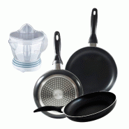 BERGNER - Jeu de 3 poêles en aluminium pressé Ø16/Ø20/Ø24 cm compatible induction Navy Black avec presse-agrumes NATURALLY 40W 1,2 L - aluminium