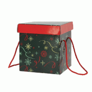 Boite carton carrée pliable "Noël vert" 18x18x19,5cm - par 30