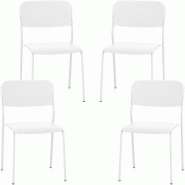 COSTWAY Lot 4 chaises empilables salle à manger, assise PP et pieds métalliques, charge 180kg, salle repas/cuisine, Blanc - blanc métal WO78105IT-6