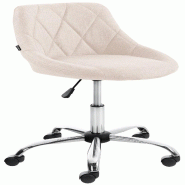 Décoshop26 - Chaise de bureau tabouret de travail coutures décoratives réglable en hauteur et pivotant en tissu crème 10_0003228 - beige 3000251466799