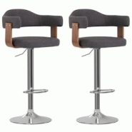 Décoshop26 - Lot de 2 tabourets de bar chaises hautes rétro en bois courbé et tissu gris DEC029703 - gris 3000257512162 Décoshop26 - Lot de 2 tabourets de bar chaises hautes rétro en bois courbé et tissu gris DEC029703 - gris 3000257512162