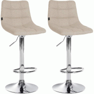 Décoshop26 - Lot de 2 tabourets de bar en tissu crème base métal chromé réglable en hauteur et repose-pieds TDB10620 - 3002468132696