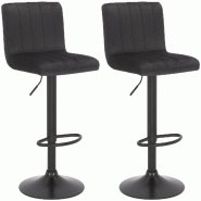 Décoshop26 - Lot de 2 tabourets de bar pivotant hauteur réglable assise surpiqué en velours noir et métal noir 10_0006316 - noir métal 3000265505903