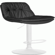 Décoshop26 - Tabouret chaise haute x1 pour cuisine et bar à assise moelleuse en similicuir noir cadre en métal blanc 10_0005703 - blanc métal 3000