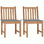 VidaXL Chaises De Jardin Lot De 2 Avec Coussins Bois De Teck Massif - gris 3062917