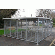 Abri vélo fermé BS - structure en acier, bardage en grillage métallique - pour 20 vélos, options de sécurité disponibles Abri vélo fermé BS - structure en acier, bardage en grillage métallique - pour 20 vélos, options de sécurité disponibles