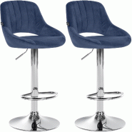 Décoshop26 - Lot de 2 tabourets de bar avec repose-pieds en forme d'arc assise en tissu velours bleu cadre en métal TDB10755 - 3000250462945_0