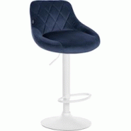 Décoshop26 - Tabouret de bar en velours bleu coutures décoratives pivotant support métal blanc TDB10658 - bleu 3002471932696
