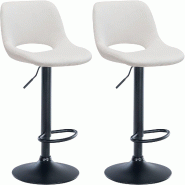 Décoshop26 - Tabourets de bar chaises haute x2 avec repose-pieds en velours crème piètement métallique noir 10_0004079 - beige métal 3000251918731