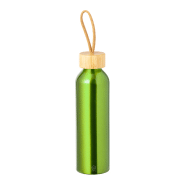 Gourde en aluminium recyclé - 600 ml - avec couvercle en bambou et anse - couleur verte Gourde en aluminium recyclé - 600 ml - avec couvercle en bambou et anse - couleur verte
