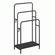 Helloshop26 - Porte serviette salle de bain range serviette sur pied 3 barres 70 x 30 x 100 cm 2 crochets étagère de rangement noir 12_0007027 - noi