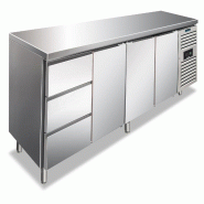 KLIMAITALIA Table frigo inox avec 3 tiroirs de 1/3 + 3 portes. Classe C. Dégivrage auto. T° -2°C/+8°C. Dim. LxSx H 223x70x86 cm. CXF4130TN - 4562