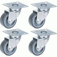 Roulette 50mm 2" à bandage caoutchouc gris, pivotante, capacité 160kg, jeu de 4 Roulette 50mm 2" à bandage caoutchouc gris, pivotante, capacité 160kg, jeu de 4