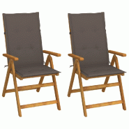 VidaXL Chaises Inclinables De Jardin Lot De 2 Et Coussins Bois Acacia - gris 3064067