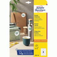 AVERY 80 pastilles adhésives blanches, diamètre 65 mm (10 feuilles A4 / cdt) - 4004182162040