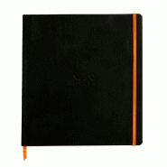 Cahier souple Rhodiarama noir 223x297 / A4+, 160p./80 feuilles microperforées ivoire 90 g/m², ligné + cadre - noir 117702C