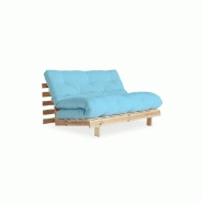 CANAPÉ CONVERTIBLE FUTON ROOTS PIN NATUREL COLORIS BLEU CLAIR COUCHAGE 140*200 CM.