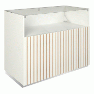 Comptoir vitrine côté bois Vertigo T03 MDF naturel et blanc 120x60x93cm