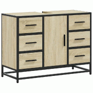 Helloshop26 - Armoire de lavabo rétro salle de bain 80 x 33 x 60 cm grand espace de rangement style industriel en bois d'ingénierie 02_0049666 - mé