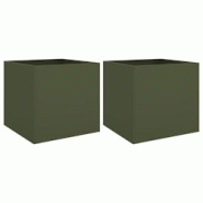 Helloshop26 - Jardinière bac lit surélevé plantes fleurs jardin terrasses lot de 2 olive 42 x 40 x 39 cm acier vert 02_0039084 - 3000218051921 Helloshop26 - Jardinière bac lit surélevé plantes fleurs jardin terrasses lot de 2 olive 42 x 40 x 39 cm acier vert 02_0039084 - 3000218051921