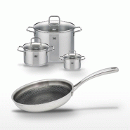 Lot 3 Faitouts Elo Relief Evolution et Poêle 28cm - gris inox 3176239957488