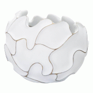 Mauro Ferretti Cache-Pot Rond Gaspeau En Polyrésine Blanchie - Ø 44 X 37 Cm - Vase Décoratif À Décor En Relief Style Bohème Chic - 0420780000
