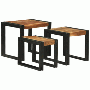 Table Gigogne 3 pcs Bois d'acacia massif et métal Modèle Soleil Altair Prime Plus - 4104728