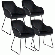 Tectake Lot 4 chaises de salle à manger aspect velours rembourré noir - 405934 - noir polyester 405934 Tectake Lot 4 chaises de salle à manger aspect velours rembourré noir - 405934 - noir polyester 405934