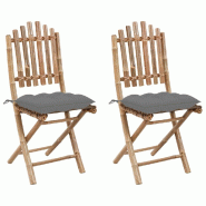 VidaXL Chaises Pliables De Jardin Lot De 2 Avec Coussins Bambou - gris 3064003