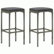 VidaXL Tabourets De Bar Avec Coussins Lot De 2 Gris Résine Tressée - gris 313441 VidaXL Tabourets De Bar Avec Coussins Lot De 2 Gris Résine Tressée - gris 313441