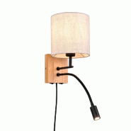 Applique murale LED 1xE27 + liseuse  - Bois et tissu - Trio - Nilam - jaune 4017807567960