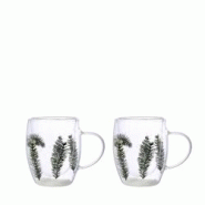 Aulica Tasses à thé double paroi fleurs blanches et vertes 350ml -lot de 2 - vert 241301 Aulica Tasses à thé double paroi fleurs blanches et vertes 350ml -lot de 2 - vert 241301