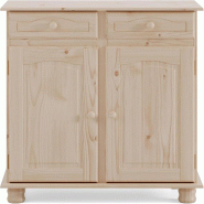 Buffet 2 portes et 2 tiroirs, pin massif, Moblit, série Canet, dimensions : (86x88x42) cm (hauteurxlargeurxprofondeur), non verni - transparent 84370