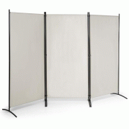 COSTWAY Cloison de séparation avec supports ajustables, paravent beige 3 panneaux écran de visuel mural - beige polyester TI87996IT