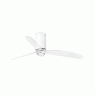 Faro barcelona Ventilateur de plafond avec lumière Ø1280, acier et verre, finition blanc brillant, pales transparentes, moteur DC silencieux 6 vites