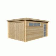 Garage simple bois / 14.35 m² / toit plat / porte battante / 3.45 x 5.21 x 2.32 m