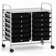 Helloshop26 - Chariot de rangement à roulettes 64 x 38 x 62 cm avec 12 tiroirs amovibles ambiance moderne en métal argent et PP noir - noir métal 3