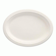 Papstar 50 assiettes en canne à sucre «pure» ovales 26 cm x 20 cm x 2 cm blanches - blanc Matériau naturel 89741-P