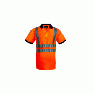 Polo manches courtes - YARD - 100% PES 140g/m2 - Orange HV/Marine - COVERGUARD | MO70280_0