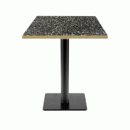 RestooTab - Table Milan T 60x60cm décor terrazzo black chip chants couleur laiton - noir fonte TB-MIT-6060M-BL.CHI-LAI