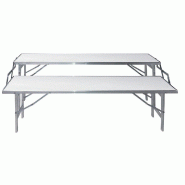 Table aluminium 2 niveaux L150xP60xH50-70cm - plateau vitro-résine L150xP30cm - Usage intensif jusqu'à 150 kg