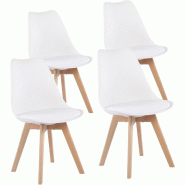 4 Chaises Tulipes Salle à Manger Scandinaves Bm Home Salle de Bureau, Pieds en Bois de Hêtre Massif, BLANCHES - blanc plastique 3666630012034