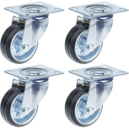Roulettes pivotantes en caoutchouc noir 80mm 3" avec plateau supérieur 70kg - jeu de 4 Roulettes pivotantes en caoutchouc noir 80mm 3" avec plateau supérieur 70kg - jeu de 4