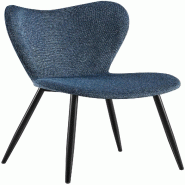Décoshop26 - Chaise de salle à manger x1 dossier forme arrondie en papillon en tissu bleu cadre à quatre pieds en métal noir 10_0007515 - bleu mé