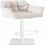 Décoshop26 - Tabouret de bar x1 réglable en tissu blanc assise enveloppante capitonnée avec base carrée en métal blanc 10_0006608 - blanc métal